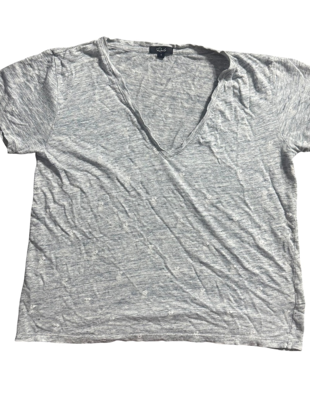 Rails Cara Pineapple Tee Women's Short Sleeve Linen T-Shirt Small Gray